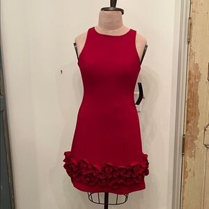 Chic Sleeveless Red Mini Dress with Floral Hem